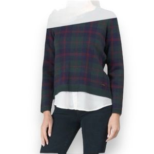 ANNE KLEIN Treeline Combo Mixed Media Plaid Sweater